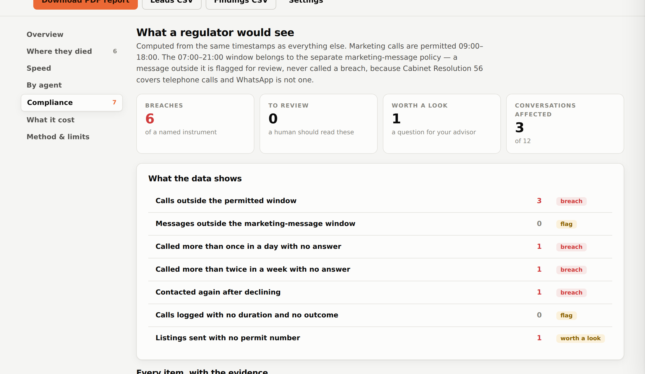 The compliance section