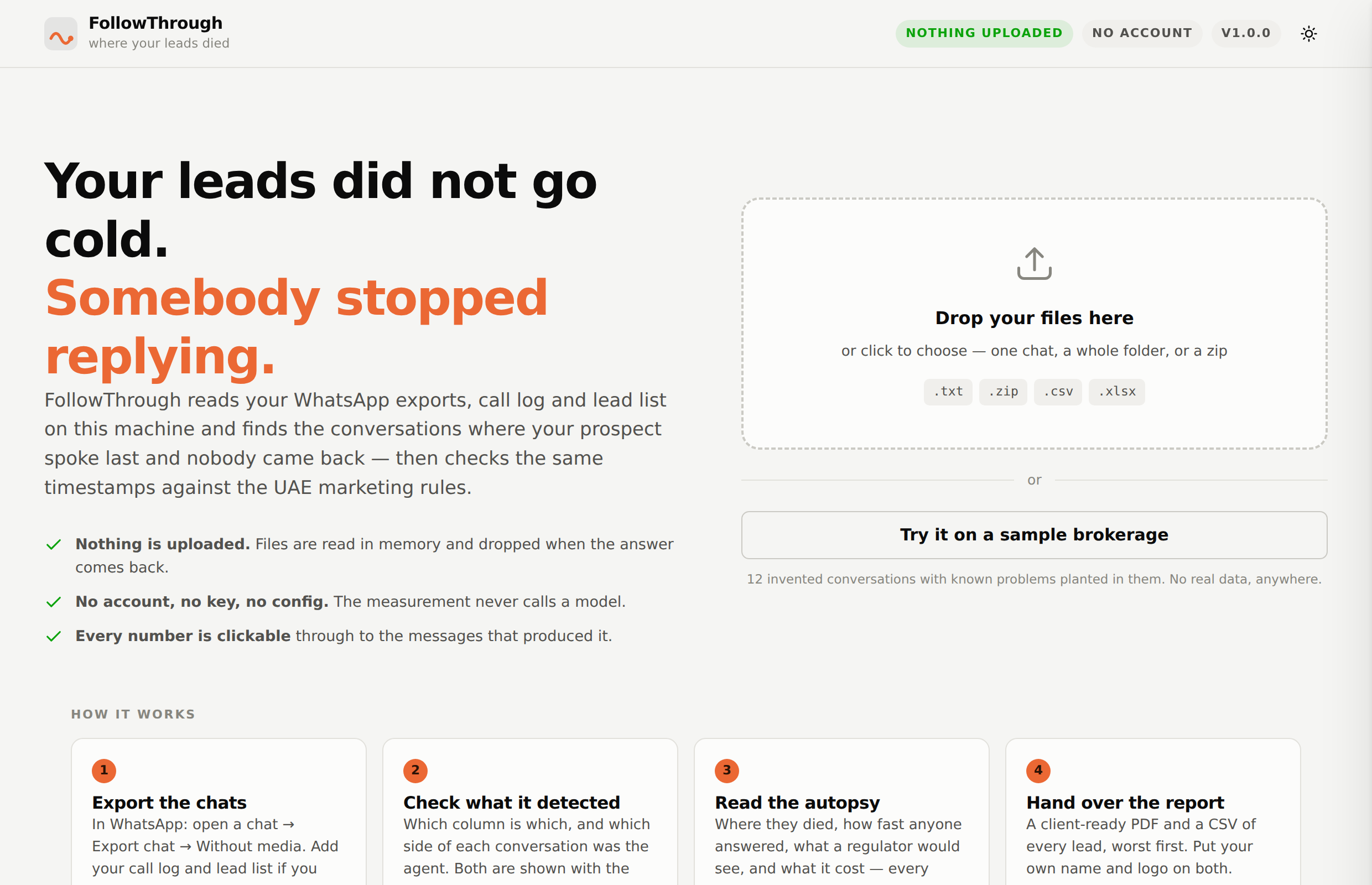 The upload screen